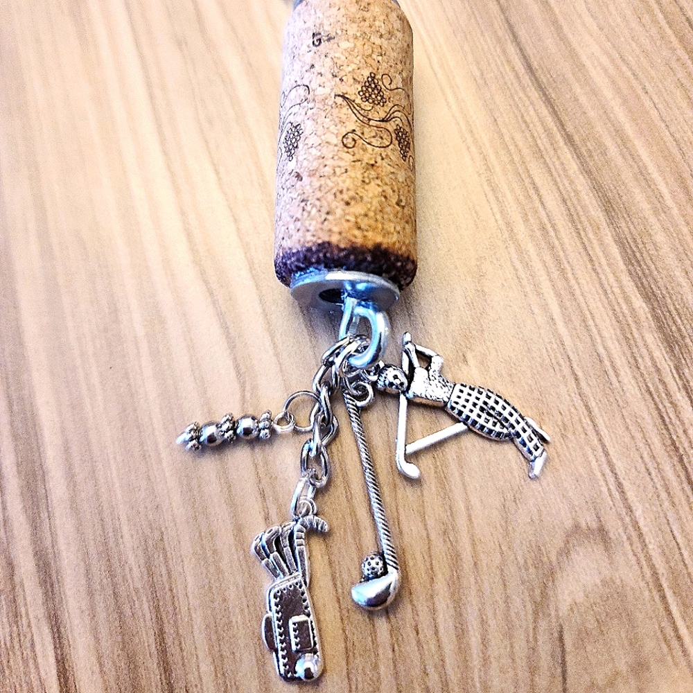 GOLF Wine Cork Key Chain & Backpack or Purse Charm